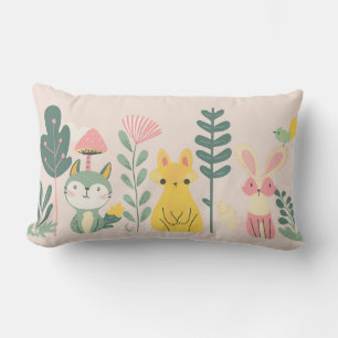 Coussin Rectangle Créatures pastel avec plantes