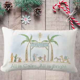 Coussin Rectangle Crèche dessinée à la main Noël tout est calme