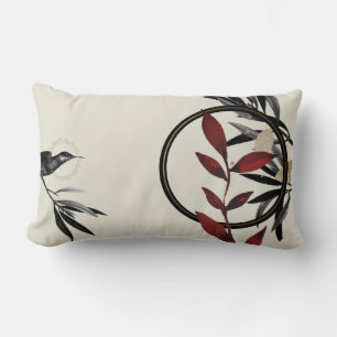 Coussin Rectangle Crème Bourgogne & Noir Feuilles d'aquarelle
