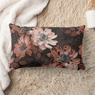 Coussin Rectangle Crème, fleurs de teracote sur un arrière - plan br
