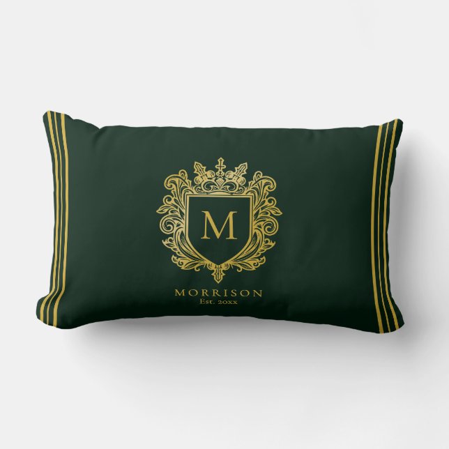 Coussin Rectangle Crest de monogramme d'or (Recto)