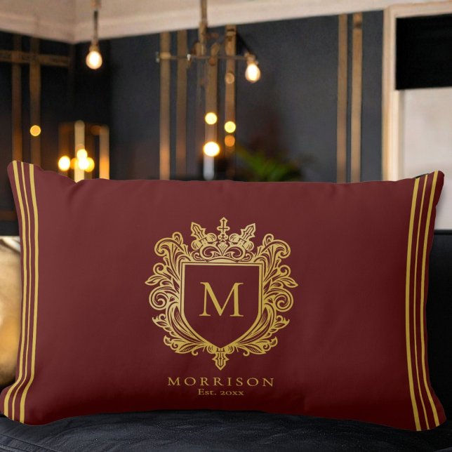 Coussin Rectangle Crest de monogramme d'or (Créateur téléchargé)
