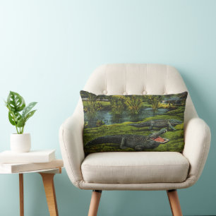 Coussin Rectangle Crocodiles, Animaux Reptiles de la Vie Marine Vint