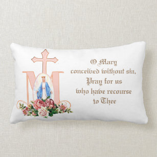 Coussin Rectangle Croix religieuse florale de la Vierge catholique