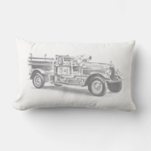 Coussin Rectangle croquis au crayon de camion de pompiers vintage de