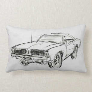 Coussin Rectangle Croquis de voiture classique IV