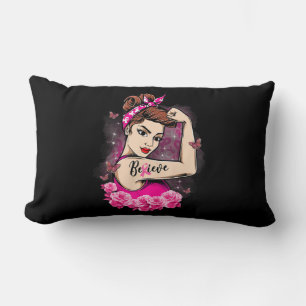 Coussin Rectangle Croyez Pink Ribbon Strong Femmes Cancer du Sein Aw