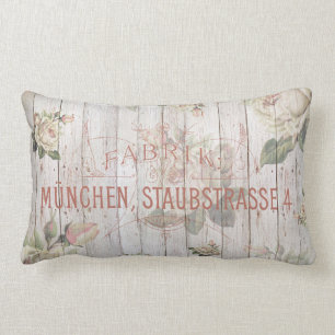 Coussin Rectangle cru, Allemagne, roses, typographie, shabbychic,