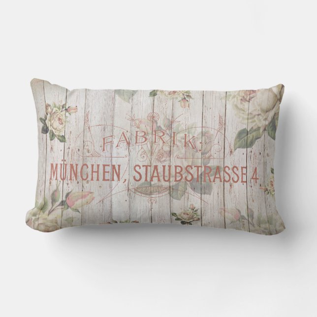 Coussin Rectangle cru, Allemagne, roses, typographie, shabbychic, (Recto)