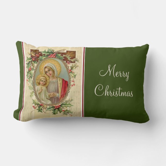 Coussin Rectangle Cru béni de Noël de Vierge Marie Jésus (Recto)
