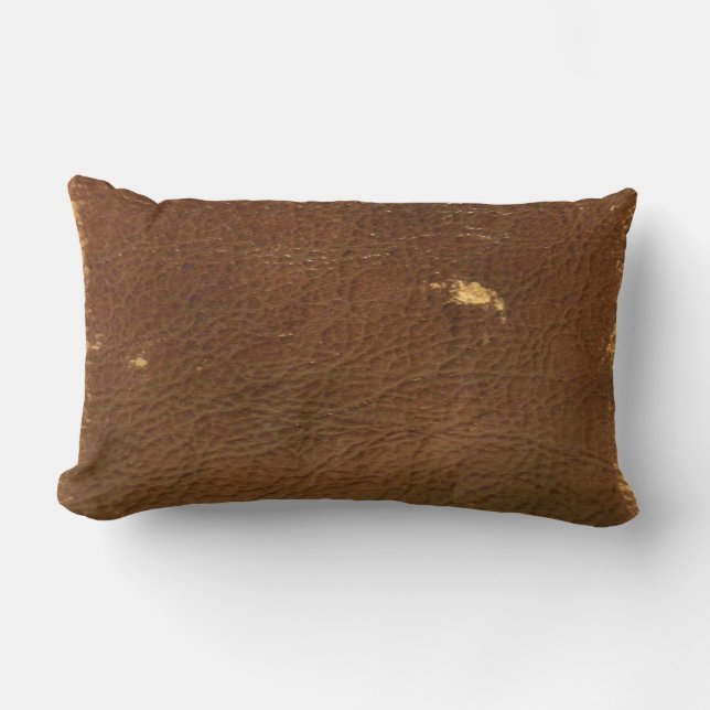 Coussin Rectangle Cuir Brown Rustique Faux (Recto)