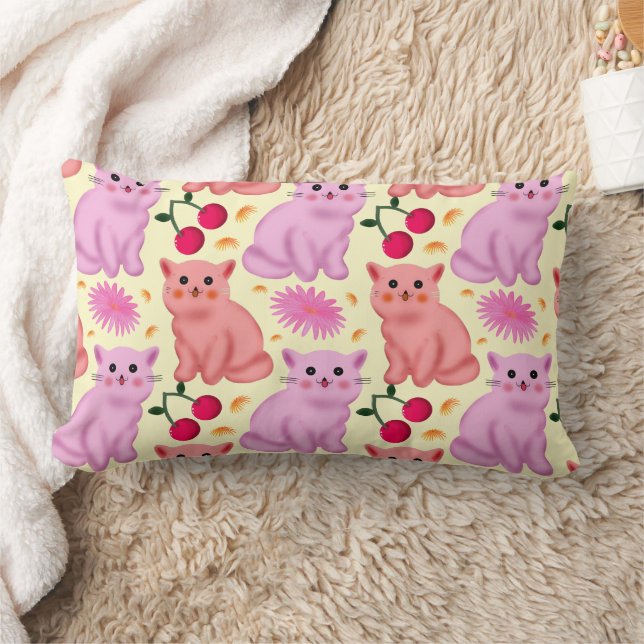 Coussin Rectangle Custom Cute Cat Cherry Floral Pattern (Couverture)