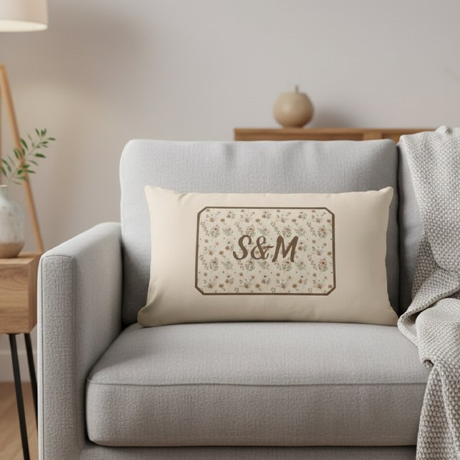 Coussin Rectangle Customized initial decorative pillow, Botanical  (Créateur téléchargé)