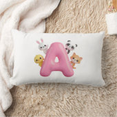 Coussin Rectangle Cute 3D Pink Balloon Letter A with Forest Animals  (Couverture)