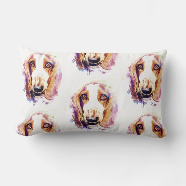 Coussin Rectangle Cute Basset Hound Chien Tête Face Chien Chien (Recto)