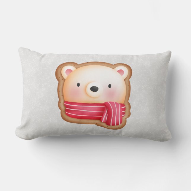 Coussin Rectangle Cute Bear Face Red Scarf et Rosy Cheeks Christmas (Recto)