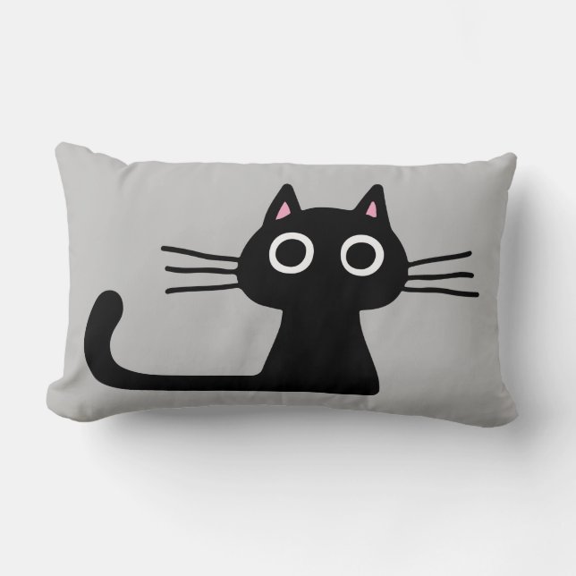 Coussin Rectangle Cute Black Kitty | Chat bizarre avec de longs Whis (Recto)