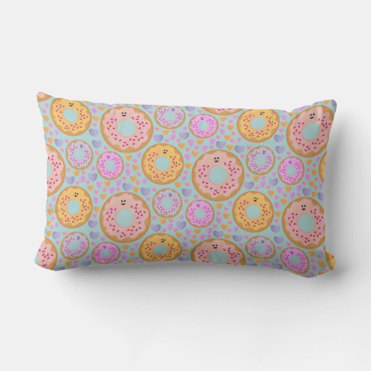 Coussin Rectangle Cute Blue Pink Pastel Donuts & Hearts (Verso)