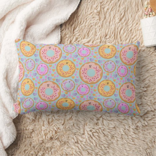 Coussin Rectangle Cute Blue Pink Pastel Donuts & Hearts (Couverture)