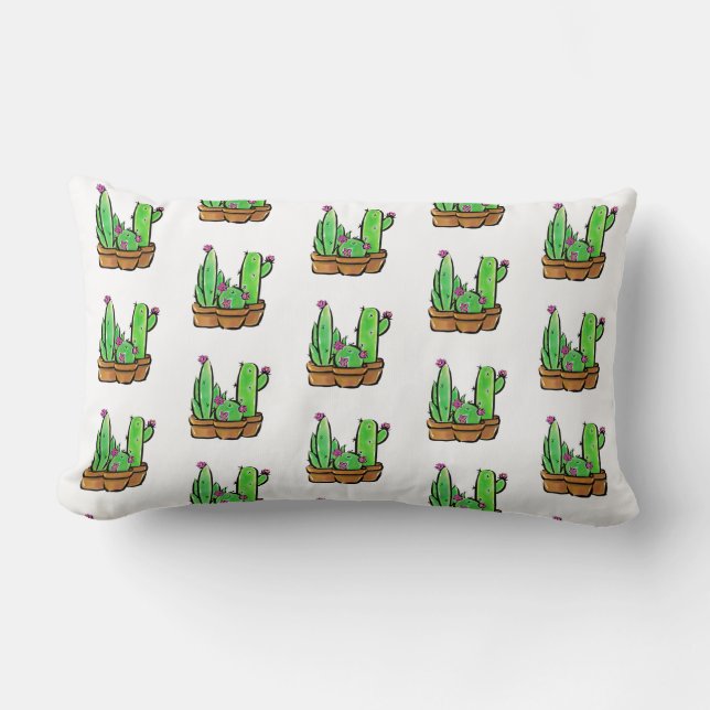 Coussin Rectangle Cute Cactus cactus succulents fleurs du désert mot (Recto)
