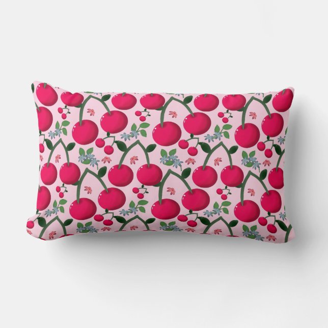 Coussin Rectangle Cute Cherry  Pattern, Glossy Kawaii Fruit (Recto)