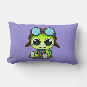 Coussin Rectangle Cute Chibi Cartoon Turtle en Aviator Casquette