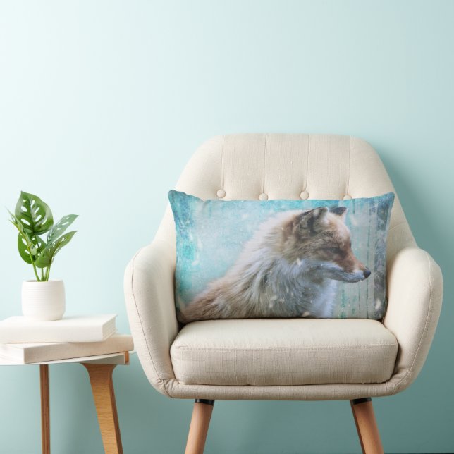 Coussin Rectangle Cute Furry Fox sur Blue Grunge Arrière - plan (Chaise)