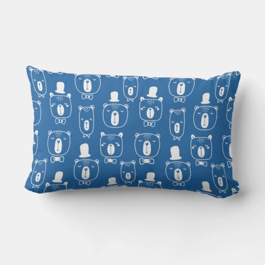 Coussin Rectangle Cute Kids Gentleman Bear en bleu Casquette (Verso)