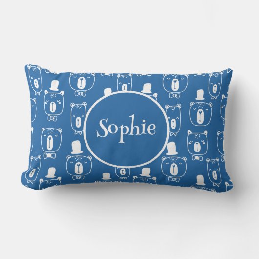 Coussin Rectangle Cute Kids Gentleman Bear en bleu Casquette (Recto)