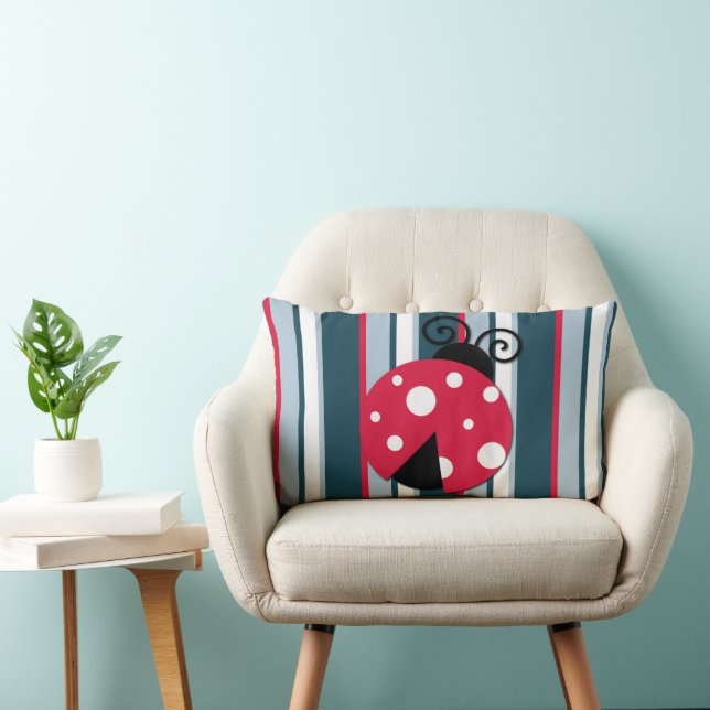 Coussin Rectangle Cute Ladybug Rouge Blanc Bleu Bleu Motif (Chaise)