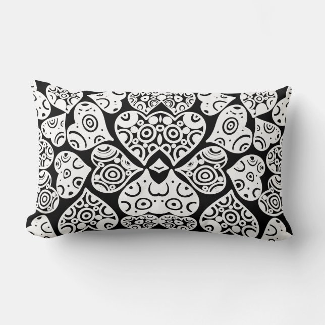 Coussin Rectangle Cute noir blanc coeurs design arrière - plan (Recto)