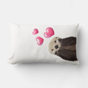 Coussin Rectangle Cute Otter avec Love Hearts