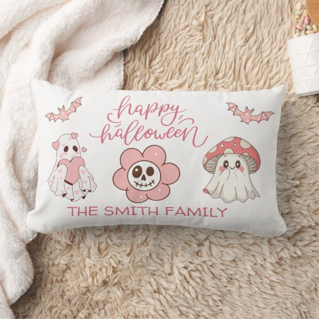 Coussin Rectangle Cute Pastel Halloween Fantôme rose (Couverture)