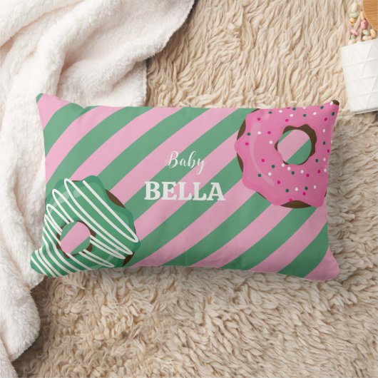 Coussin Rectangle Cute Pink & Green Donut Baby Throw Pillow (Couverture)