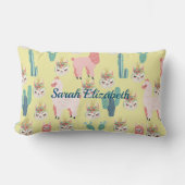 Coussin Rectangle Cute Pink lamas et cactus vert Personnalisé (Recto)