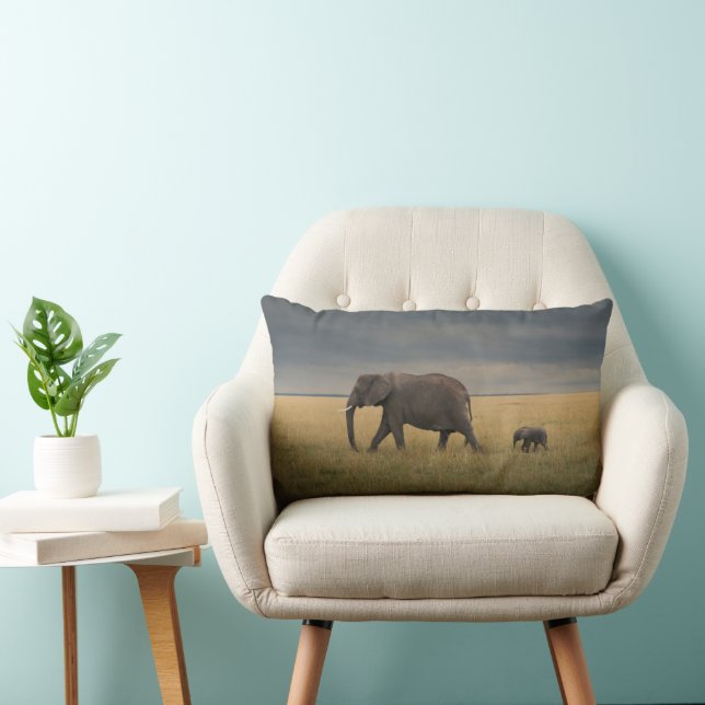 Coussin Rectangle Cutest Baby Animals | African Elephant Family (Chaise)