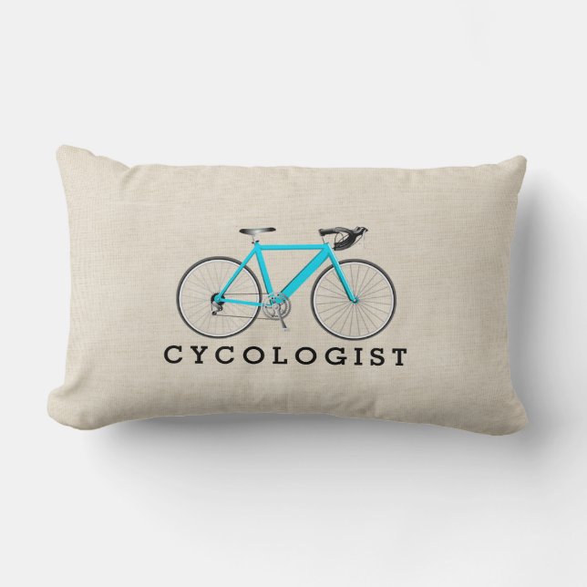 Coussin Rectangle Cycologiste Bicyclette Turquoise Sur Beige (Recto)