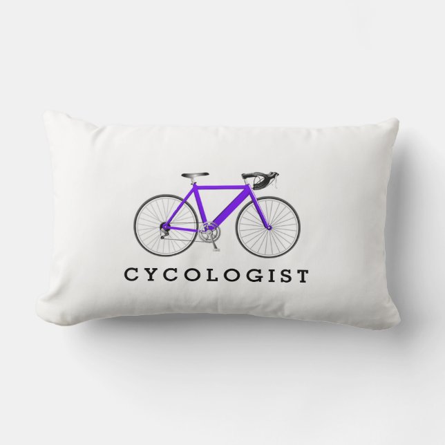 Coussin Rectangle Cycologiste Bicyclette violet sur blanc (Recto)