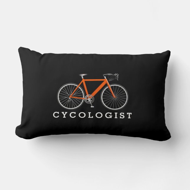 Coussin Rectangle Cycologue Orange Bicyclette Sur Noir (Recto)