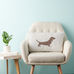 Coussin Rectangle Dachshund Brown sur bandes beiges