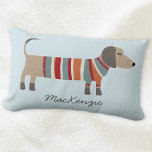 Coussin Rectangle Dachshund Sausage Chien Personnalisé<br><div class="desc">Mignonne petite saucisse Dachshund ou chien plus blanc en laine tricot. Parfait pour les amoureux de les chiens et les promeneurs de chiens. Art original de Nic Squirrell. Modifiez le nom pour customiser.</div>