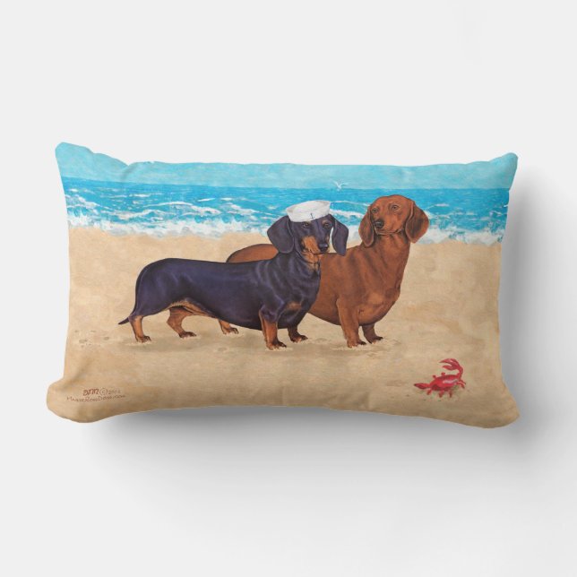 Coussin Rectangle Dachshunds à la plage (Recto)