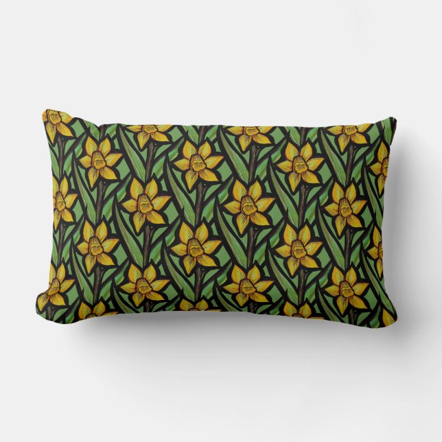 Coussin Rectangle Daffodique fleurie jaune art floral (Recto)