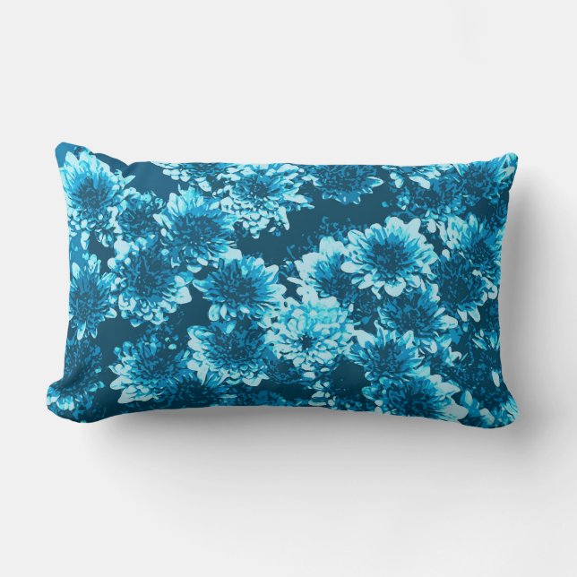 Coussin Rectangle Dahlia Motif graphique moderne, Indigo Blue (Recto)