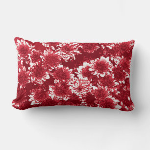 Coussin Rectangle Dahlia Motif moderne, rouge foncé et blanc