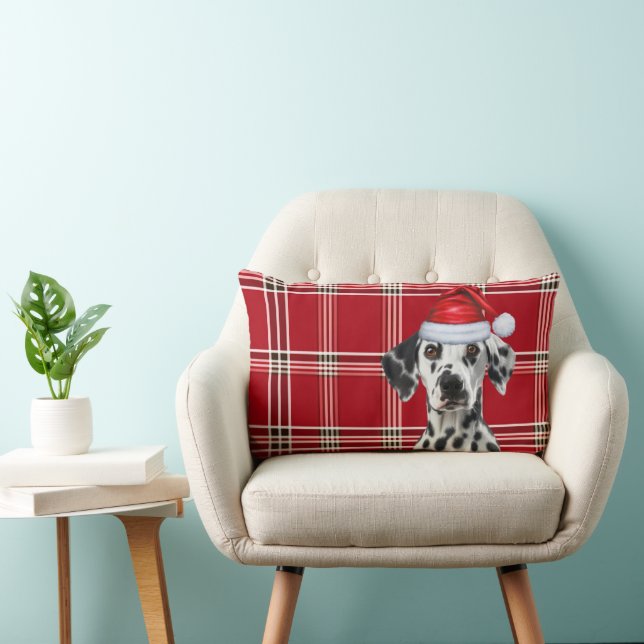 Coussin Rectangle Dalmatien de Noël Chien Rouge Plaid de Fêtes (Chaise)