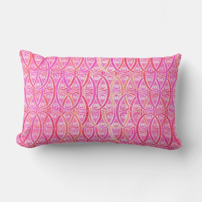Coussin Rectangle Damas arabesques - nuances de corail rose (Recto)