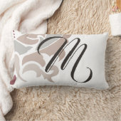 Coussin Rectangle Damas floral taupe Rose monogramme (Couverture)