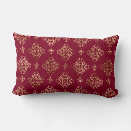 Coussin Rectangle Damassé doré élégant sur bordeaux (Verso)
