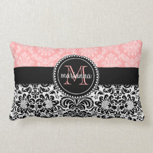 Coussin Rectangle Damassé élégante de noir de roses pâles de Paris
